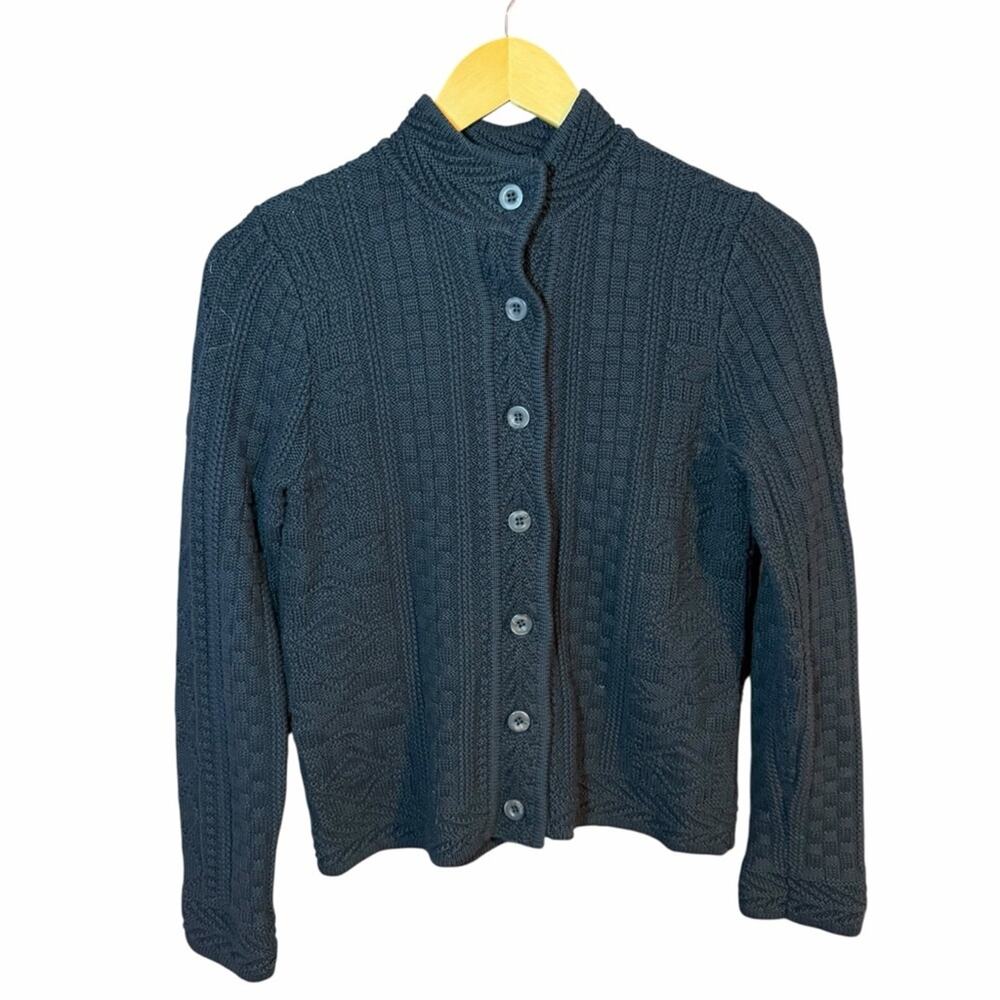 L.L. Bean Textured Cable Knit Womens Cardigan Black Size Medium - Picture 2 of 7